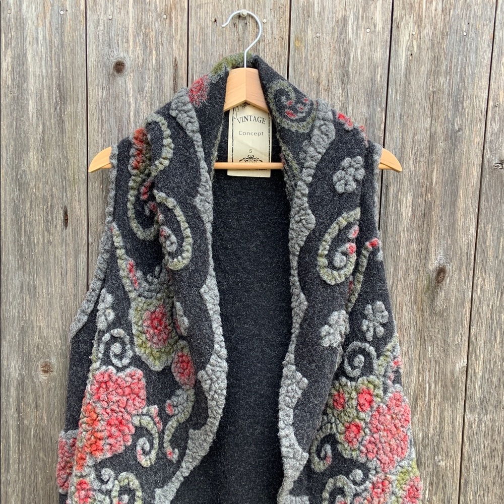 Vintage Concept Wool Floral Waterfall Cardigan Small - Picture 2 of 8